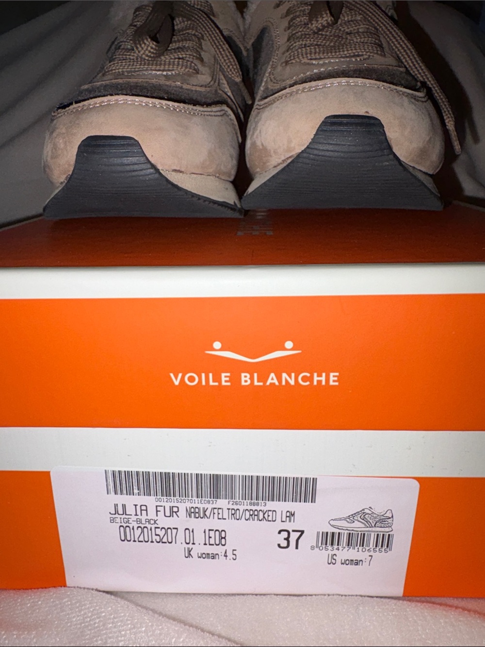 NWT VOILE BLANCHE JULIA Fur Leather And Fabric Sneakers in Beige - Picture 8 of 14